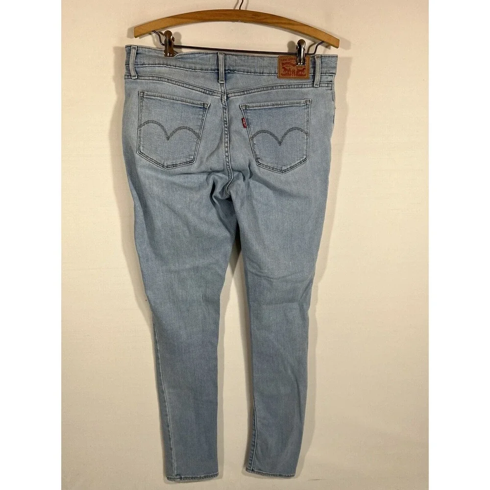 Levis 711 Skinny‎ Jeans Womens 31 Faded Light Blue Denim Red Tab